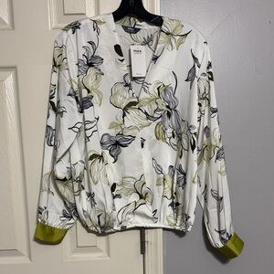 Women's Floral Print Top - White and Green